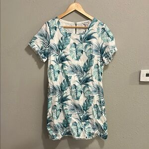 Tommy Bahama Island Breeze Ruffle Linen‎ Short Sleeve Mini Dress Palm Print